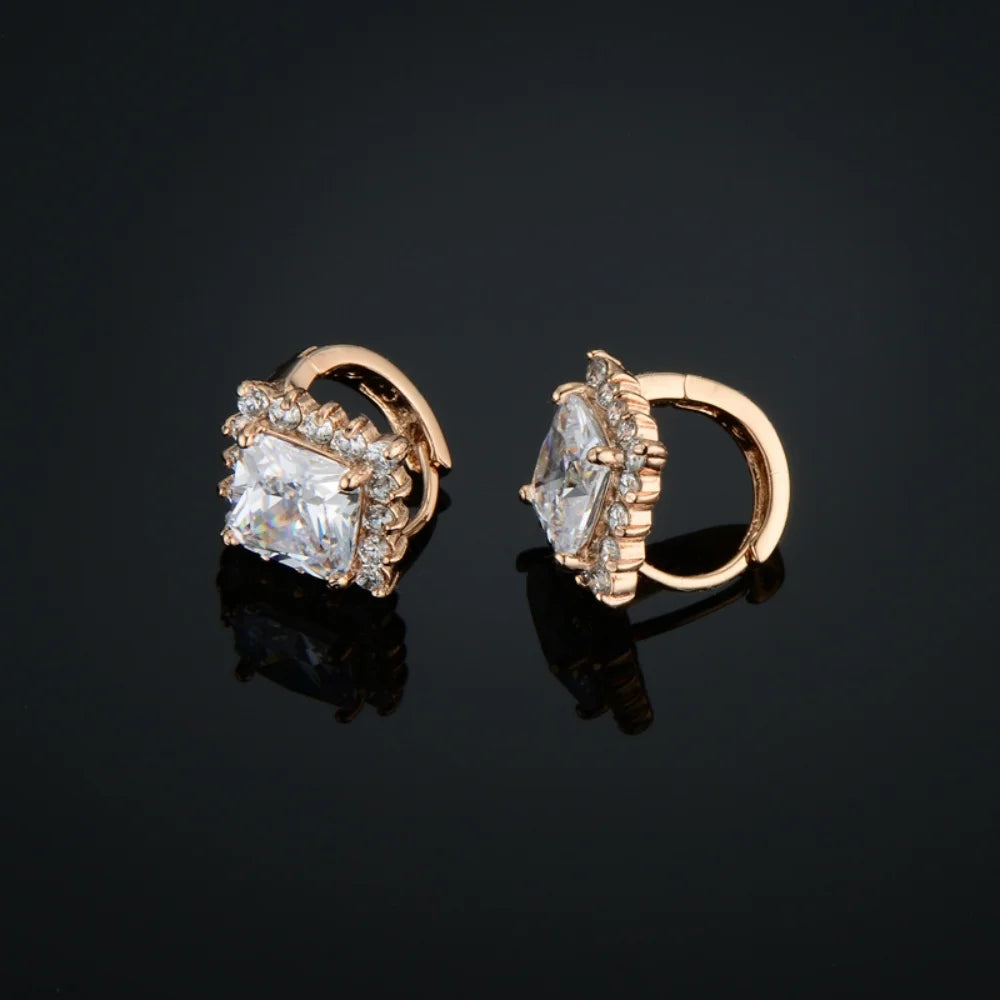 Sparkling Stud Earrings - Made With Crystal CZ Stone - Gold Plated Sparkling Stud Earrings - Made With Crystal CZ Stone - Gold Plated